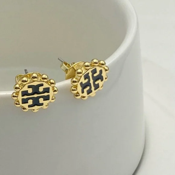 Tory Burch Gold and Navy Stud Earrings - Picture 2 of 5